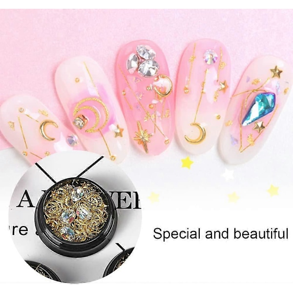Månstjärna Nagelkonst Stud Blandade Ihåliga Månstjärna Nagel Stud Guld Metall Paljetter 3D Nagelkonst Dekoration