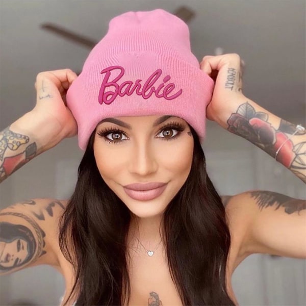 Kvinner Barbie strikket lue Beanie Høst Vinter Mote Utendørs Varm Cap Barbie Fans Gaver Pink