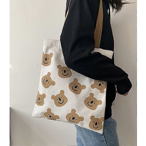 1 st Kvinnor Canvas Tote Väska Mode Ins Söt Björn Tryck Axelväska för Flickor