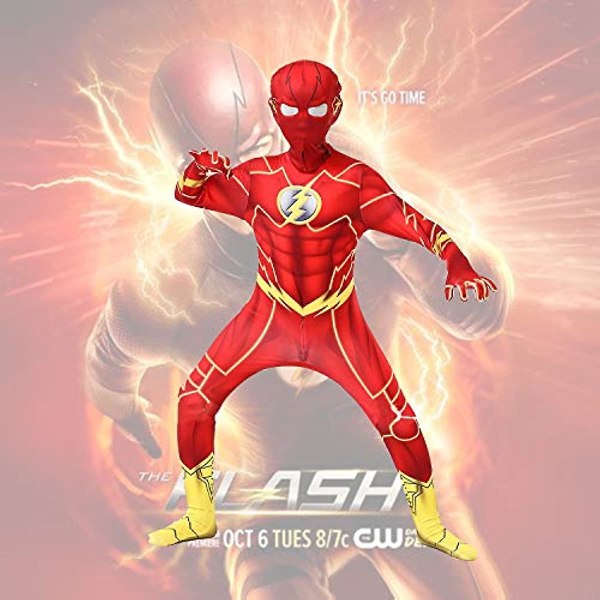 Halloween Justice League Superhelt Flash Cosplay Bodysuit kostymer for barn 100