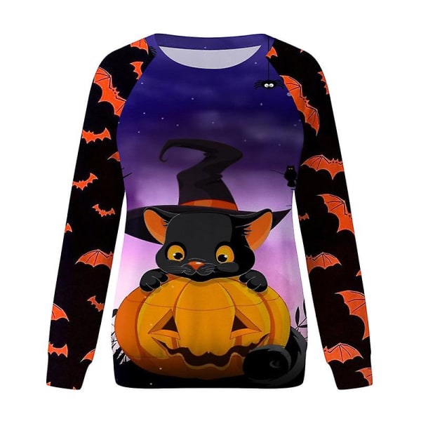 Halloween Sweatshirts Dame Høst Gresskar Langermede Skjorter Bluse Pumpkin Grafisk trykt Crewneck Pullover Top style 4 2XL