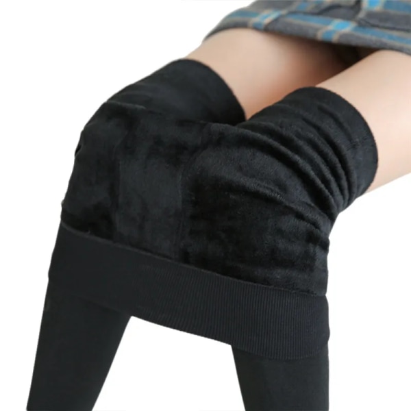 Vinterleggings för kvinnor varma leggings Enfärgade sammetsleggings Leggings med hög midja Stretchiga leggings dropshipping black S
