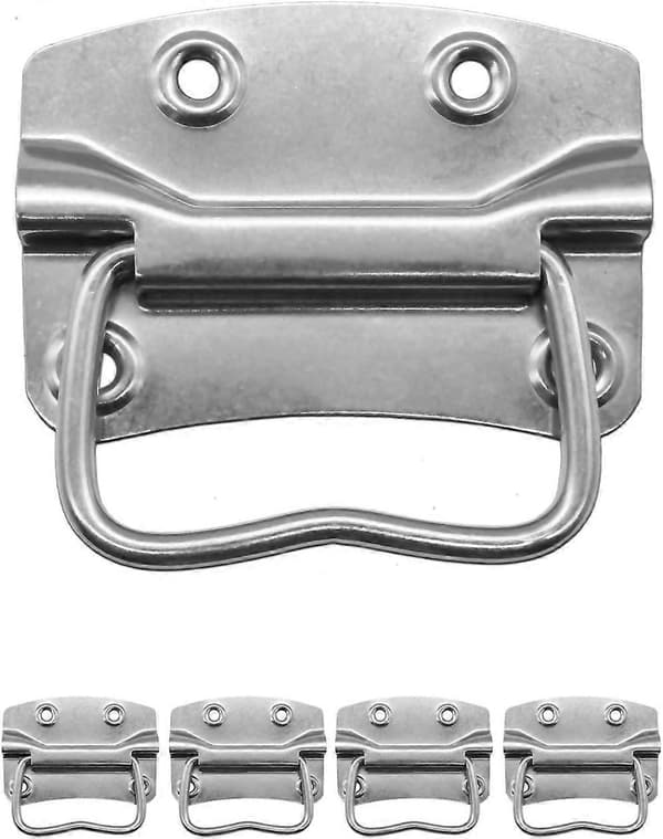 Sæt med 4 solide metal foldehåndtag til kasser - Rustfrit stål - Sølv - 90 x 64 mm