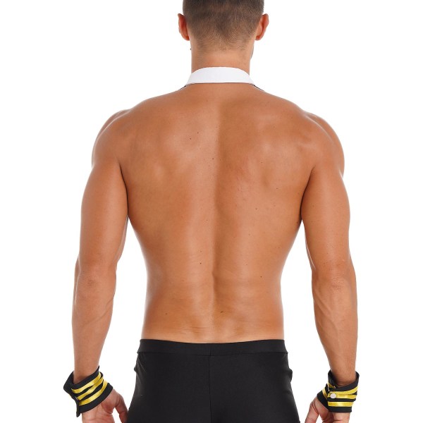 Sexig sjömansdräkt för män 4-delad slips krage Boxer Underkläder Kapten Uniform Underkläder Set för Halloween-fest M