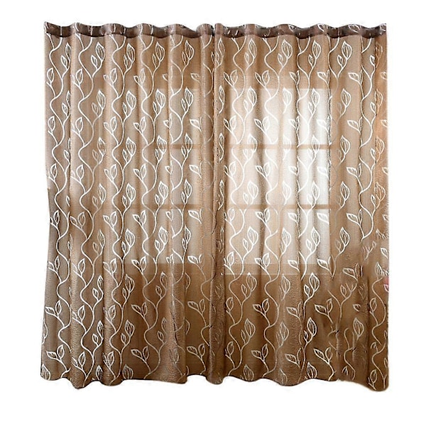 100*200cm Vindus Voile Gardinpanel Transparent Tyll Drape Kaffe