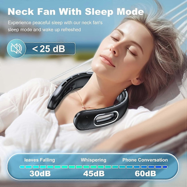 Bärbar Uppladdningsbar Halsfläkt - 5200mAh 255 gram Halsfläkt Med 4 Hastigheter Hands Free Bladlös För Tält, Utomhus - Batteridriven Fläkt (4-16 timmar) - USB-fläkt