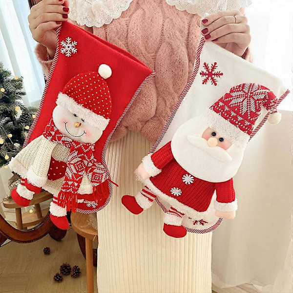 Julstrumpor Stor Julstrumpa Dekoration 45 cm 3D Jultomte Snögubbe Strumpa