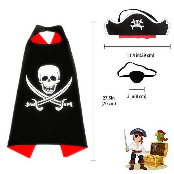 Piratkostyme for barn, klassisk piratkappe Cosplay Cape Skjelettkappe+lue+øyelapp til Halloween-festgaver style 1