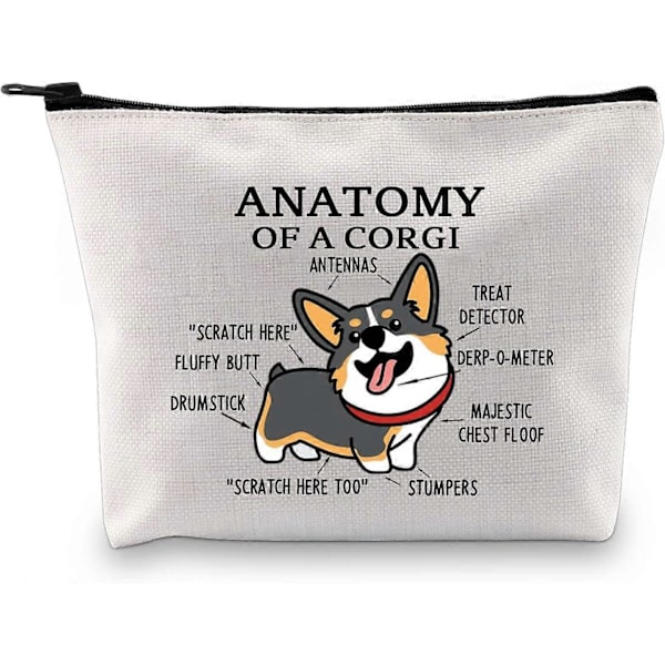 Svart Trefärgad Corgi Älskare Gåva Anatomi av en Trefärgad Corgi Sminkväska Corgi Mamma Kosmetikväska med Dragkedja Corgi Ägare Gåva Hund Mamma Älskare Gåva (Anatom