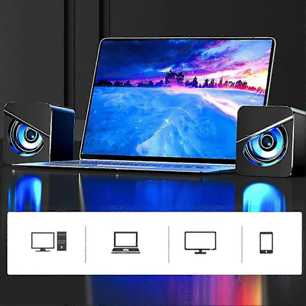 1 par skrivebordscomputerhøjttaler multifunktionel stilfuld stærk bas 4D stereolyd USB-kablet højttaler