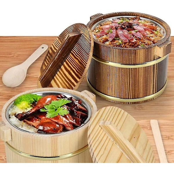 Lämmin Puinen Riisivati Kulho Sushi Oke Riisitynnyri Kannella Koti Keittiö Ruoka-astia Höyrytetty Tahmea Riisivati