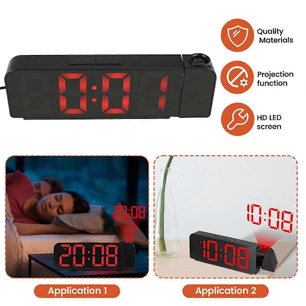 180° Rotationsprojektionsväckarklocka 12/24H LED Digital Klocka Takprojektor Väckarklocka