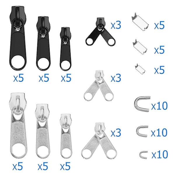 85 st Dragkedjereparationssats Dragkedja Slider Räddning Universal Dragkedjor Ersättning Jacka Kläder Väska Tält Fix (trassel)