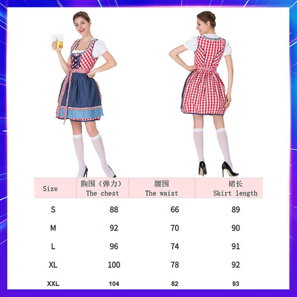 Vuxna kvinnor Oktoberfest Dirndl kostym Bayern Ölfest Karneval Servitörsklänning Wench Maid Lolita Kjol Cosplay Fantasia Outfit XXL L