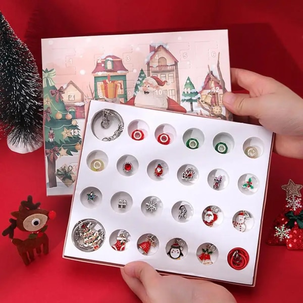 Jul 24 dagers nedtelling smykkelagingssett gave juleperlesett DIY armbåndsfremstillingssett Kreativt julekalendersett