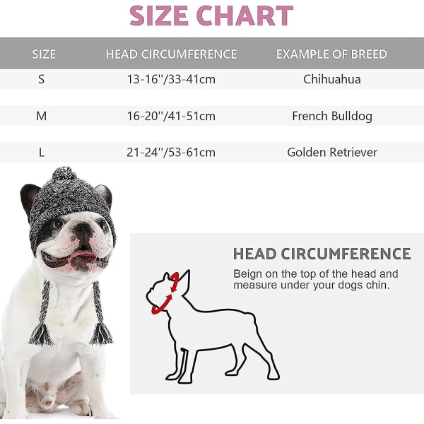 Vinterhundmössa,varm Pet Pompom Stickad Mössa Varm Pet Stickad Snood Huvudbonad med öronhål För medelstora hundar Fransk Bulldog Pink L