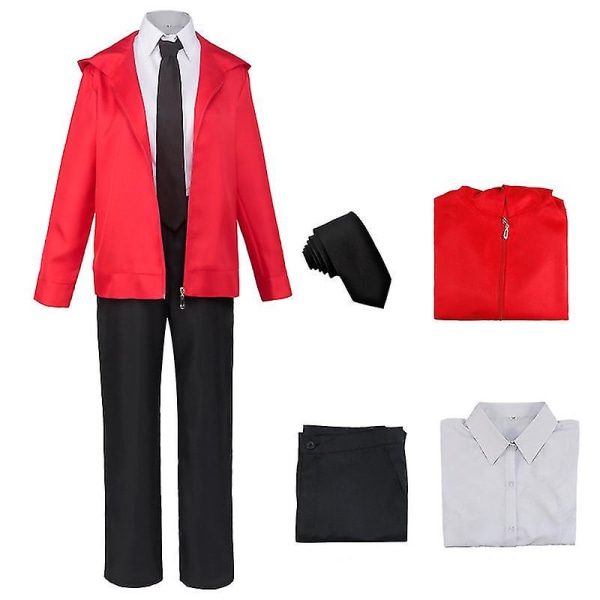 Motorsåg Man Pava Röd Blå Set Cosplay Kostym Outfit red S