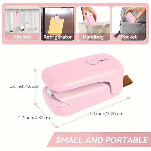 Poseforsegler Mini, Håndholdt Pose Varme Vakuumforsegler, 2 i 1 Varmeforsegler & Kutter Bærbar Poseforsegler Maskin Matsparer for Plastposer Oppbevaring Snacks