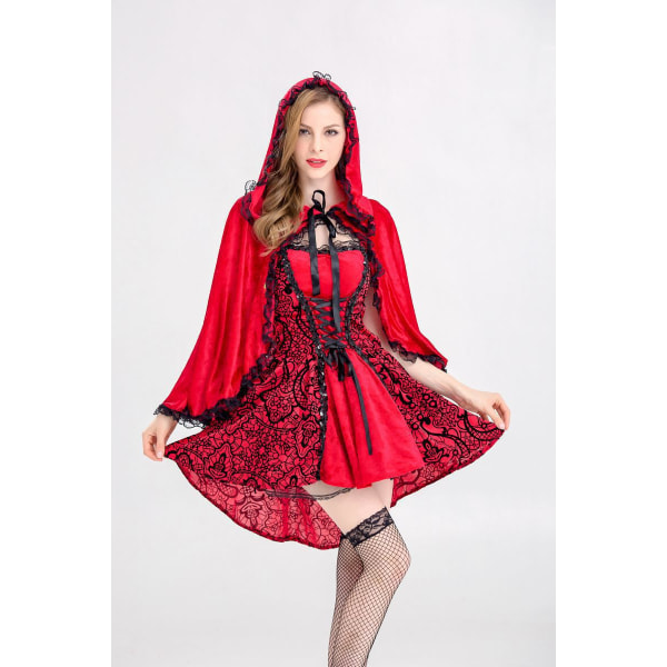 Halloween gotisk Rödluvans kostym, cosplaydräkt, scenkjol och udde S