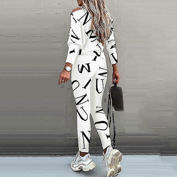 Dame Brevtrykt Træningsdragt Sweatshirt Toppe Bukser Sæt Sports Outfit Casual Jogging Lounge Wear