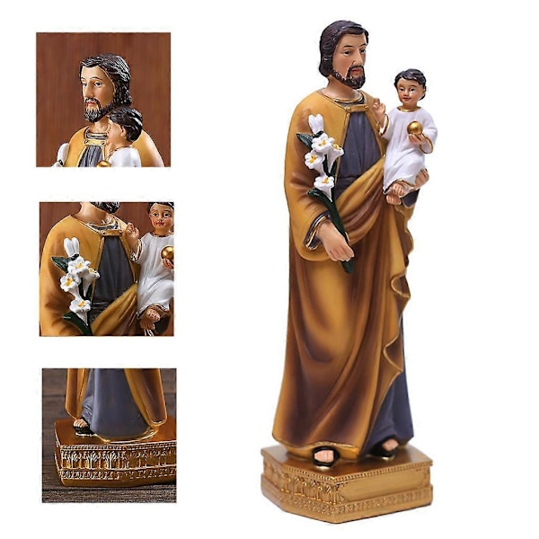 Saint Joseph Håller Baby Jesus Statyer Religiösa Figurer Resin Modell Skulptur Skrivbordsdekor