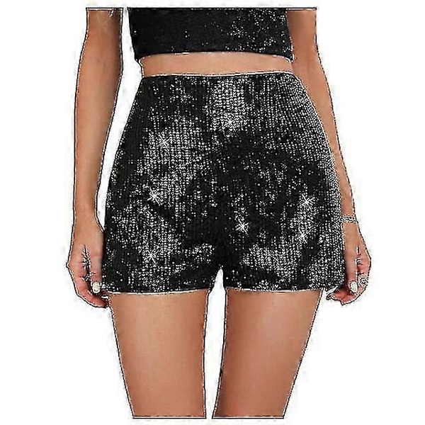 Paljettshorts för damer, hög elastisk midja, glittershorts för fest