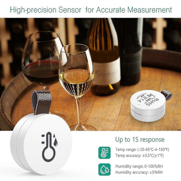 Bluetooth termometer hygrometer, trådlös termohygrometer mini, med smart sensor-app, datalogger och exportdata för sovrum, babyrum, vinkällare