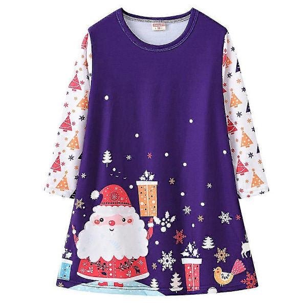 Kjoler Jul Børn Piger Langærmet Poset T-shirt Kjole Jul Santa Lange Toppe No3249