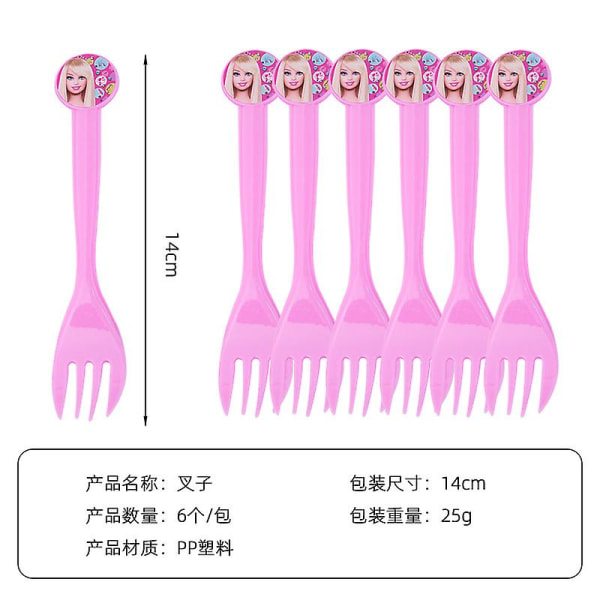 Barbiee-dukke Bursdagsfest Dekorere forsyninger Rosa jentetema Servise Kopp Tallerken Ballong Baby Shower Prinsesse Fest Dekor Gaver Fork 6PCs