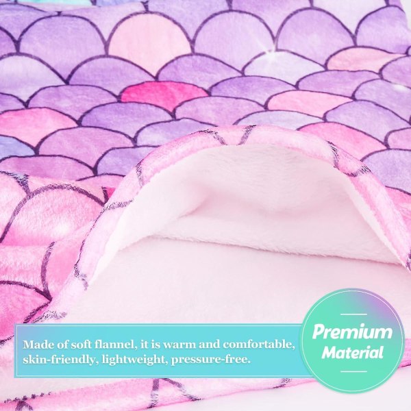 2-pak - Havfruehaletæppe - Havfruehaletæppe til børn til piger 130 - 170 cm + 100-140 cm Komfortabelt flanneltæppe