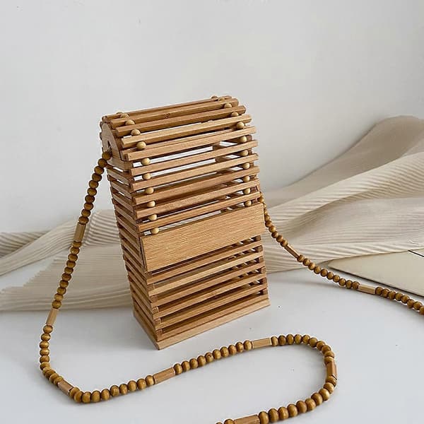 Mini Axelväska Bambuväskor Sommar Strandväskor Naturliga Crossbody Väskor Plånbok