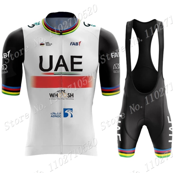Svart UAE Team 2023 Golden Cykeltröja Set Kortärmad Herrkläder Road Bike Shirts Kostym Cykel Bib Shorts MTB Maillot 19 L