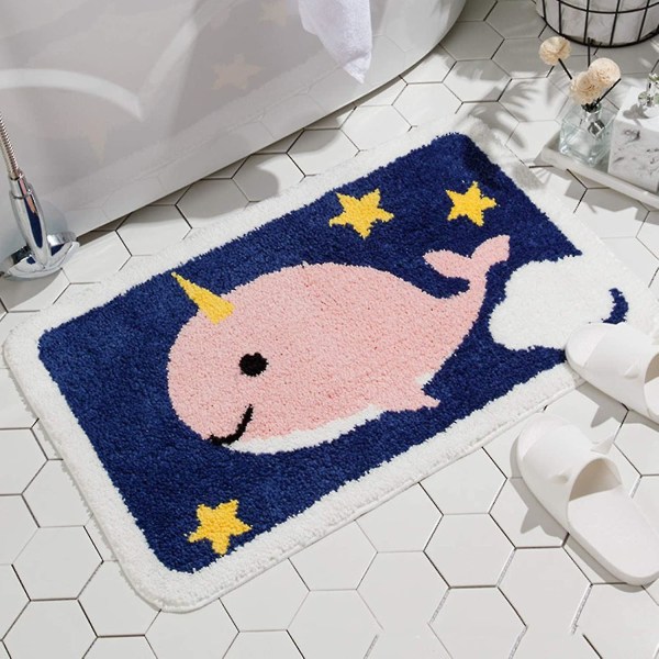 Tflycqkylpyhuonematot Narwhal Whale -kylpymatto kylpyhuoneeseen Liukumaton pehmeä imukykyinen konepestävä, suihku Kylpyhuoneen sisustuskylpymatto, 20x31,4 tuumaa, vaaleanpunainen