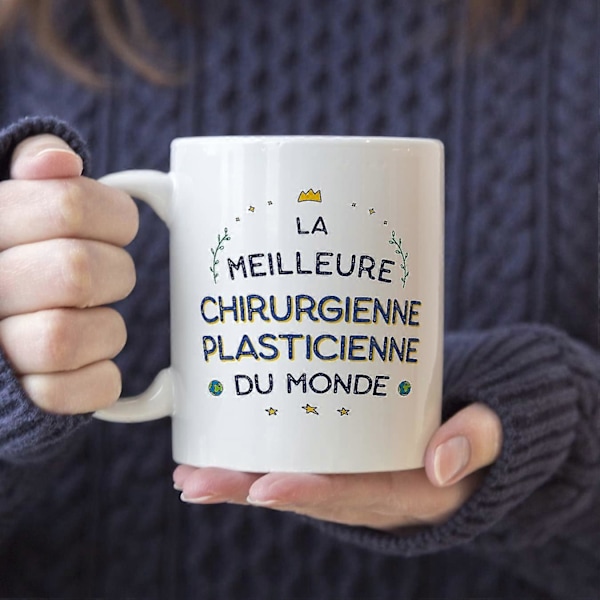 Plastikkirurg Kvinna Mugg på Franska Meilleur du Monde Rolig Present till Kollegor Keramisk 33 cl Mugg Design 243