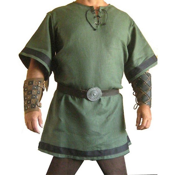 Mænd middelalderkostume Cosplay Party Renæssance Tunika Viking Knight Pirate Vintage Warrior skjorter Green 4XL