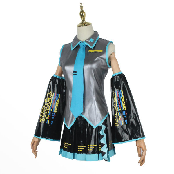 Nyt Trend Miku Cosplay Kostume Med Midikjole og paryk til kvinder/mænd 1 XXS