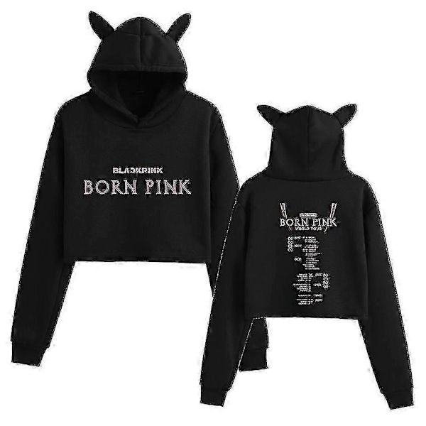 Black Pink -korealaisen yhtyeen oheistuote, painettu rento napapaita, jossa on kissankorvat tytöille