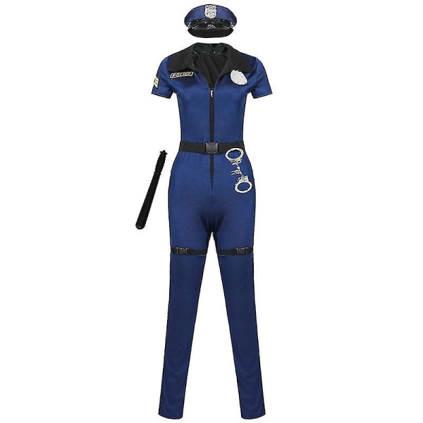 Halloweenkjoler Politi Kvinne Offiser Jumpsuit Kostyme Glidelås Fantasy politiantrekk med tilbehør Cosplay Carnival Halloween Fancy Festkjole Høy Qu M-Police