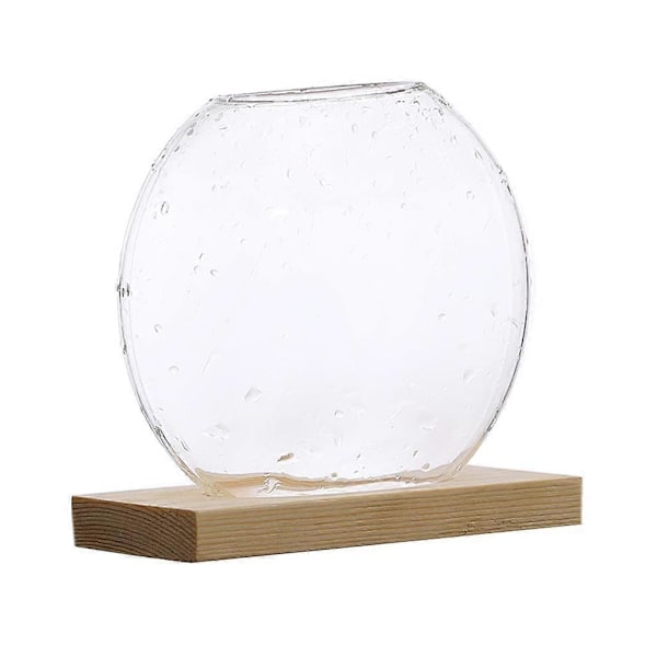 Glas Hydroponisk Blomkruka Vas Terrarium Behållare med Ställ Trä