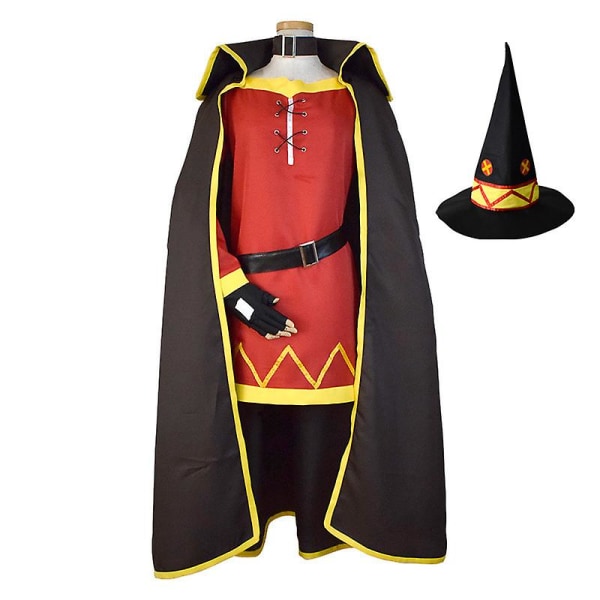 Cosdaddy Anime Kono Subarashii Bakuen Megumin Cosplay kostym Vuxen kvinnor Klänning Kappa Hatt Kostymer Halloween Carnival kostym T2 L