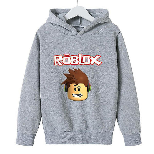 Tenåringer Gutter Jenter Roblox hettegenser Langermet genser Gray 11-12Years