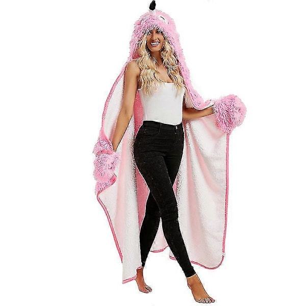 Oversized Hoodie Tæppe til Kvinder, Dejligt Pink Flamingo Tæppe