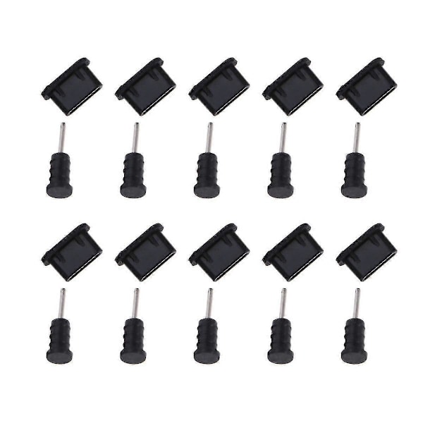 10 paria USB Type C pölysuoja silikonitulppa (musta)