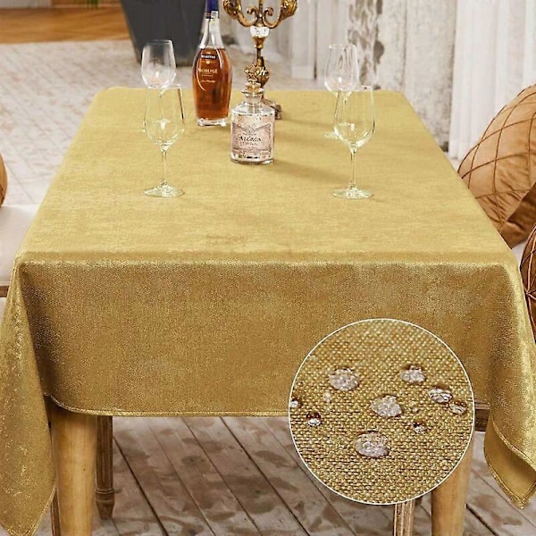 1 Styck Duk Bordsdekoration Rektangulär Linneduk Vattentät och Fläckbeständig Duk (Guld, 140 x 180 cm)