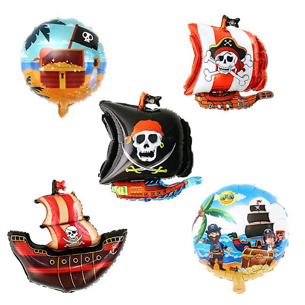 Tegnefilm Piratskib Tema Aluminiumsfolie Ballon Treasure Kaptajn Navigator Haj Børnefest Havdekoration Babybad Gavefest 1