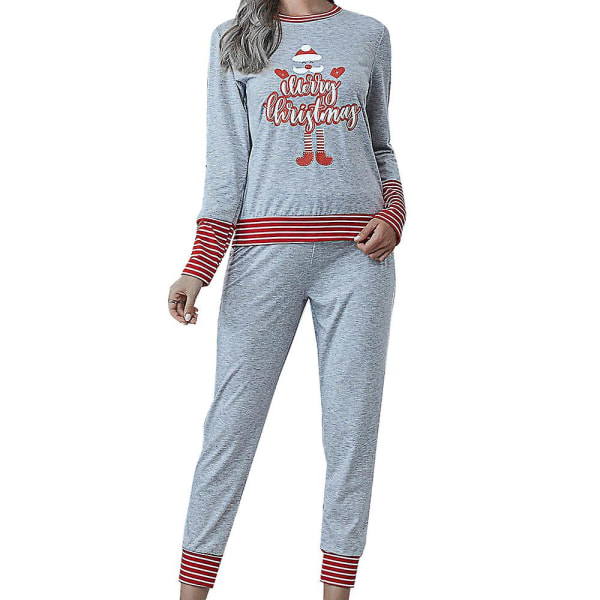 Christmas Women's Letter Printed Long Sleeve Pyjamas Set Christmas Pyjamas Lounge Wear Set Light Gray XL