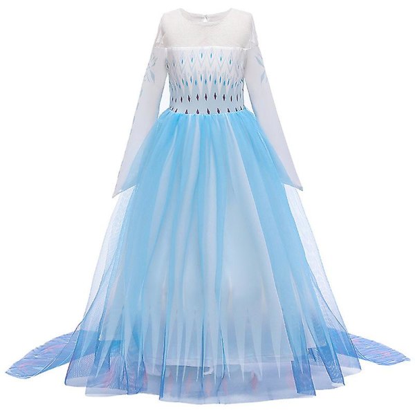Frozen 2 Elsa Princess Tulle Dress Langærmet Gradient Kostume Børn Piger Halloween Jul Cosplay Party Performance Fancy Dress Up Light Blue 9-10 Years