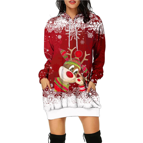 Christmas Elk Print Sweatershirts Mode Karneval Fest Kvinde Tøj Afslappet Sweater Kjole Sjovt Mønster Fest Dame Hættetrøjer style 8 L