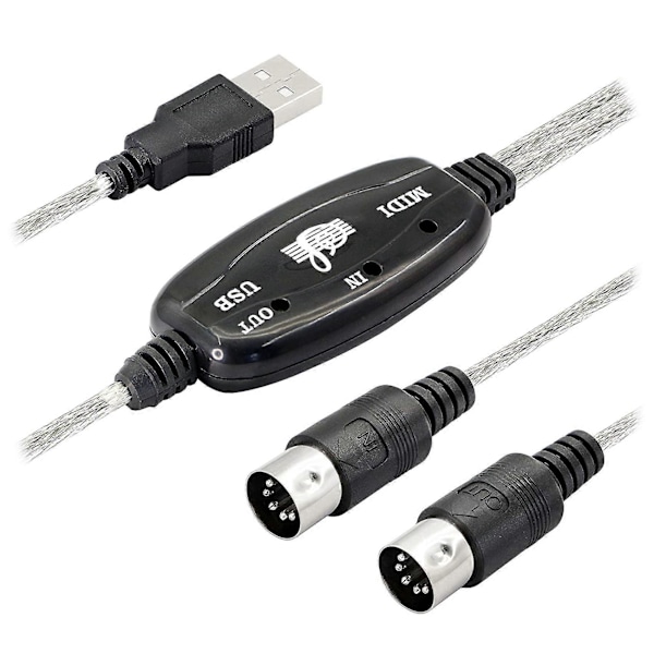 USB MIDI -kaapelisovitin, USB Type A uros - MIDI Din 5 -nastainen sisään/ulos -kaapeliliitäntä LED-merkkivalolla