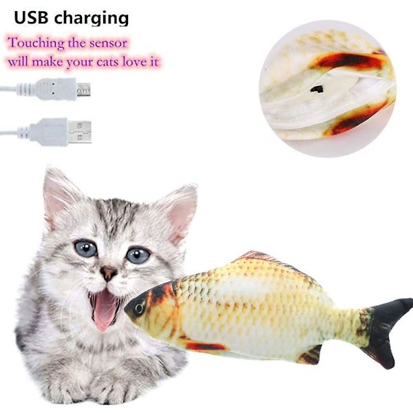 Fiskleksak för katter, 28 cm rörlig fiskleksak med sensor för katt/kattunge som biter, tuggar och sparkar - interaktiv realistisk plyschsimulering